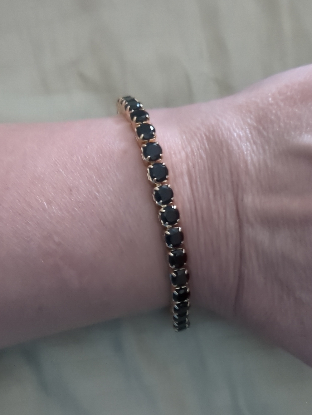 Gold Tennis Bracelet with Black Stones - Women's Jewelry